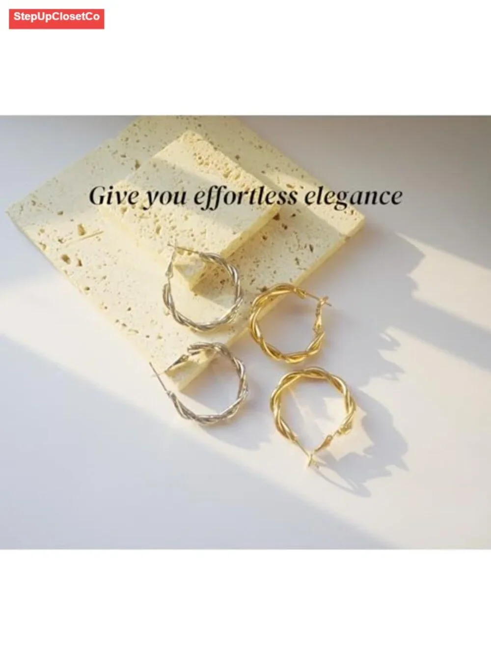 30mm Twisted Hoop Earrings for Women Hypoallergenic Lightweight 14K Gold Plated